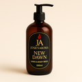 Brown bottle of Josie's Aroma New Dawn Hand & Body Wash on a beige background