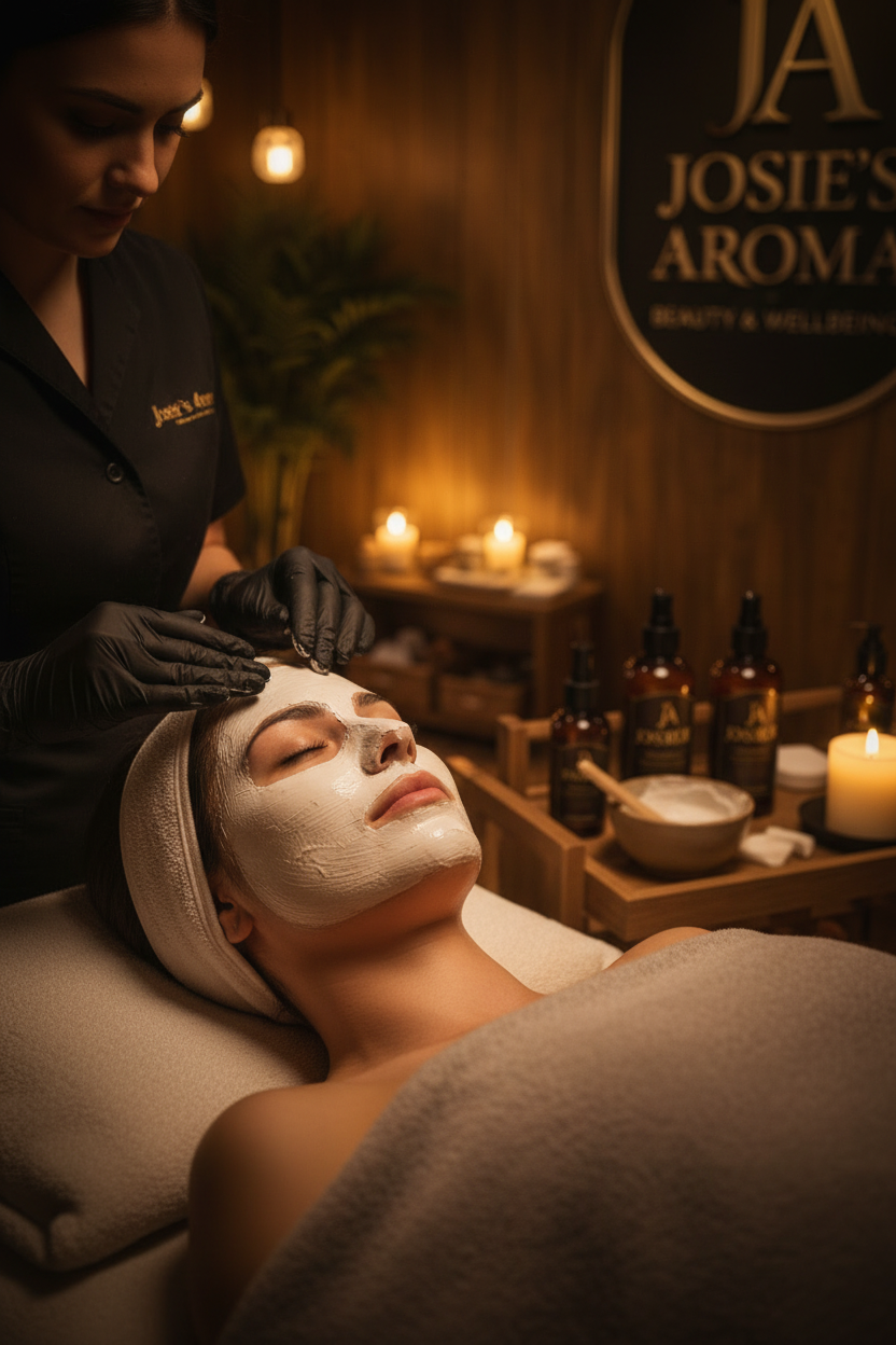 Woman receiving deep cleansing facial treatment at a beauty salon in Swindon with skincare products nearby
