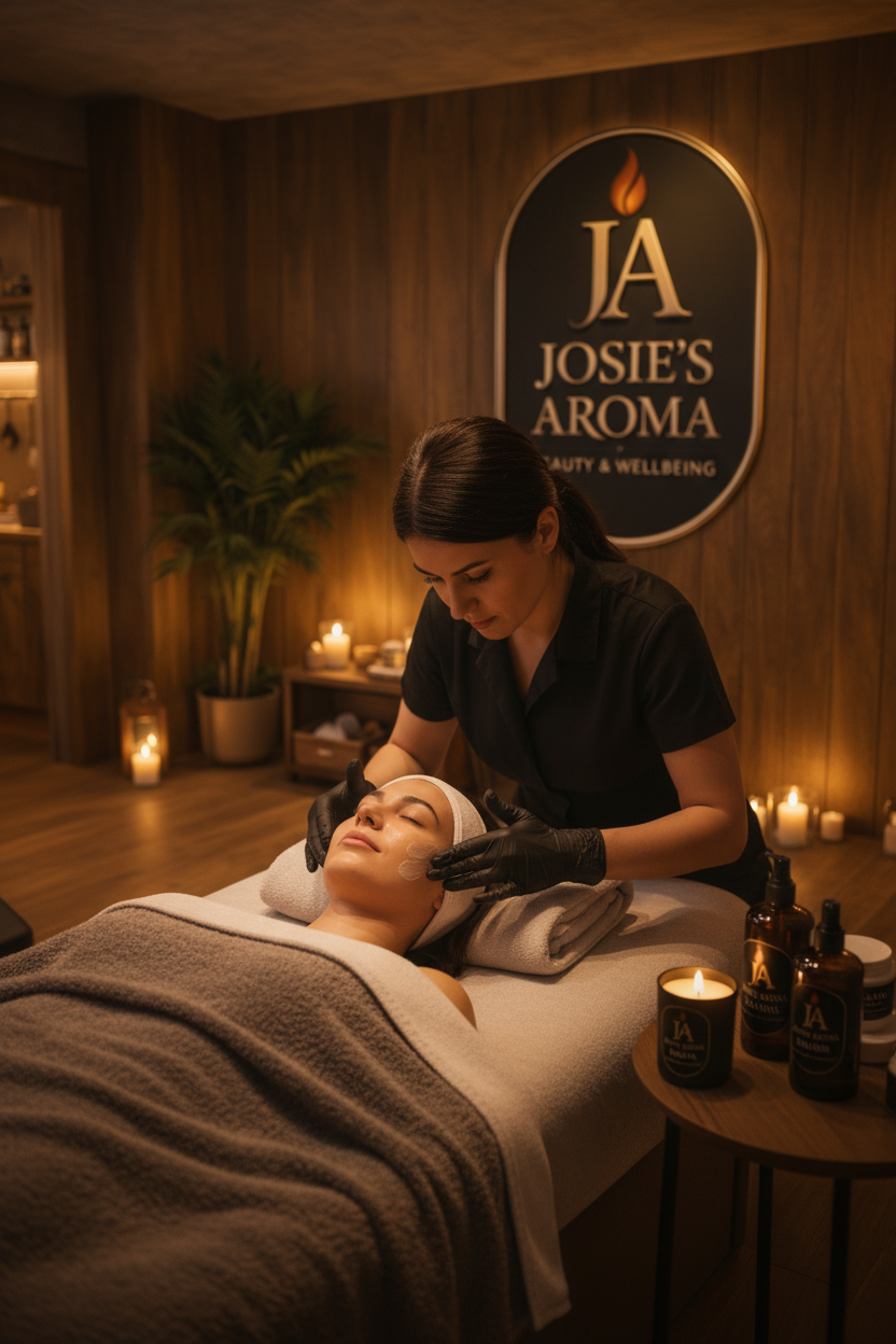 Therapist giving an express facial treatment to a woman in a calming spa room at Josie's Aroma Swindon.